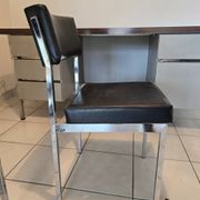 Pair of vintage VINCO chairs in chrome metal and black faux leather.