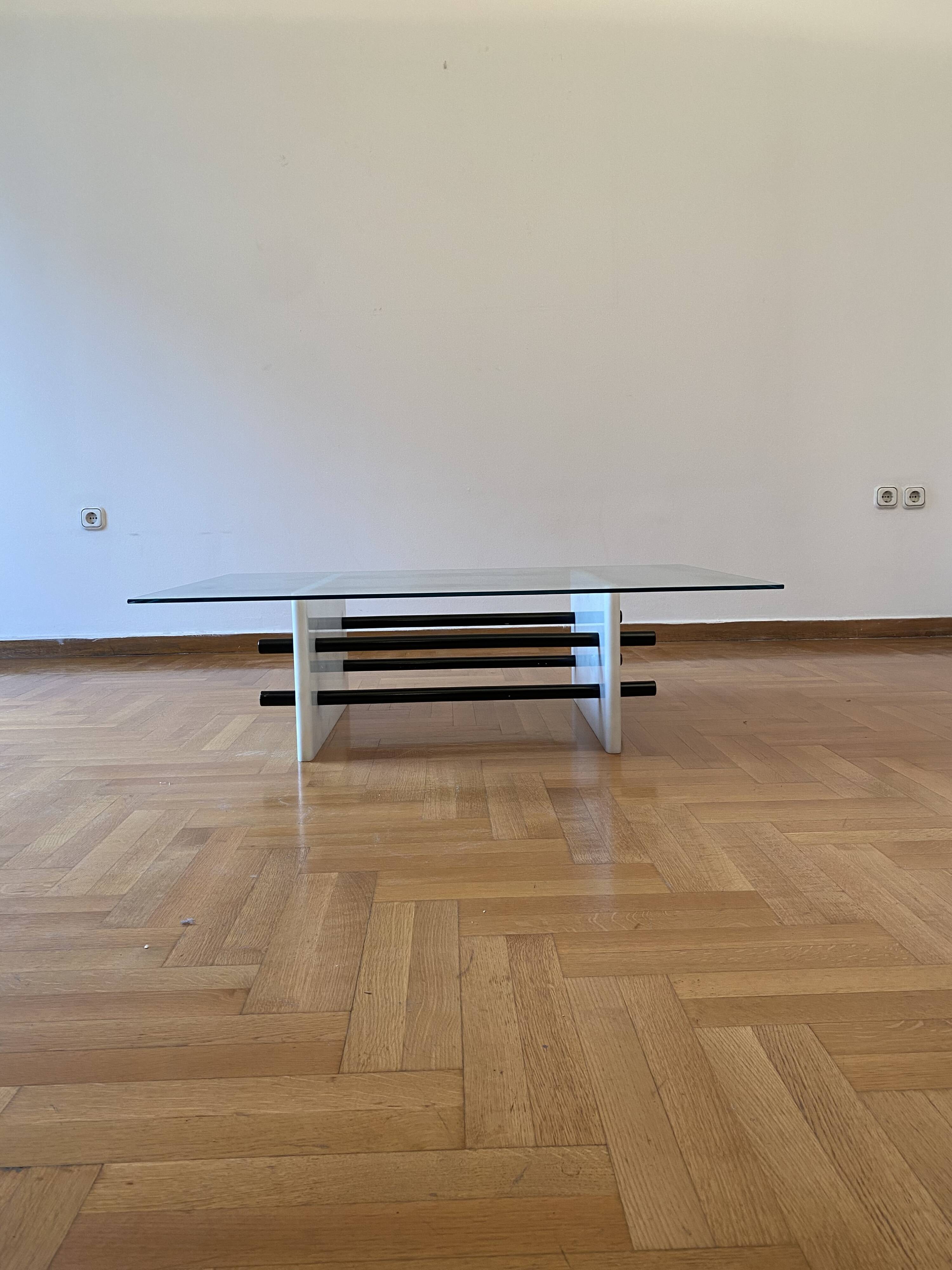 1980s White Marble Rectangular Coffee Table Postmodern Glass