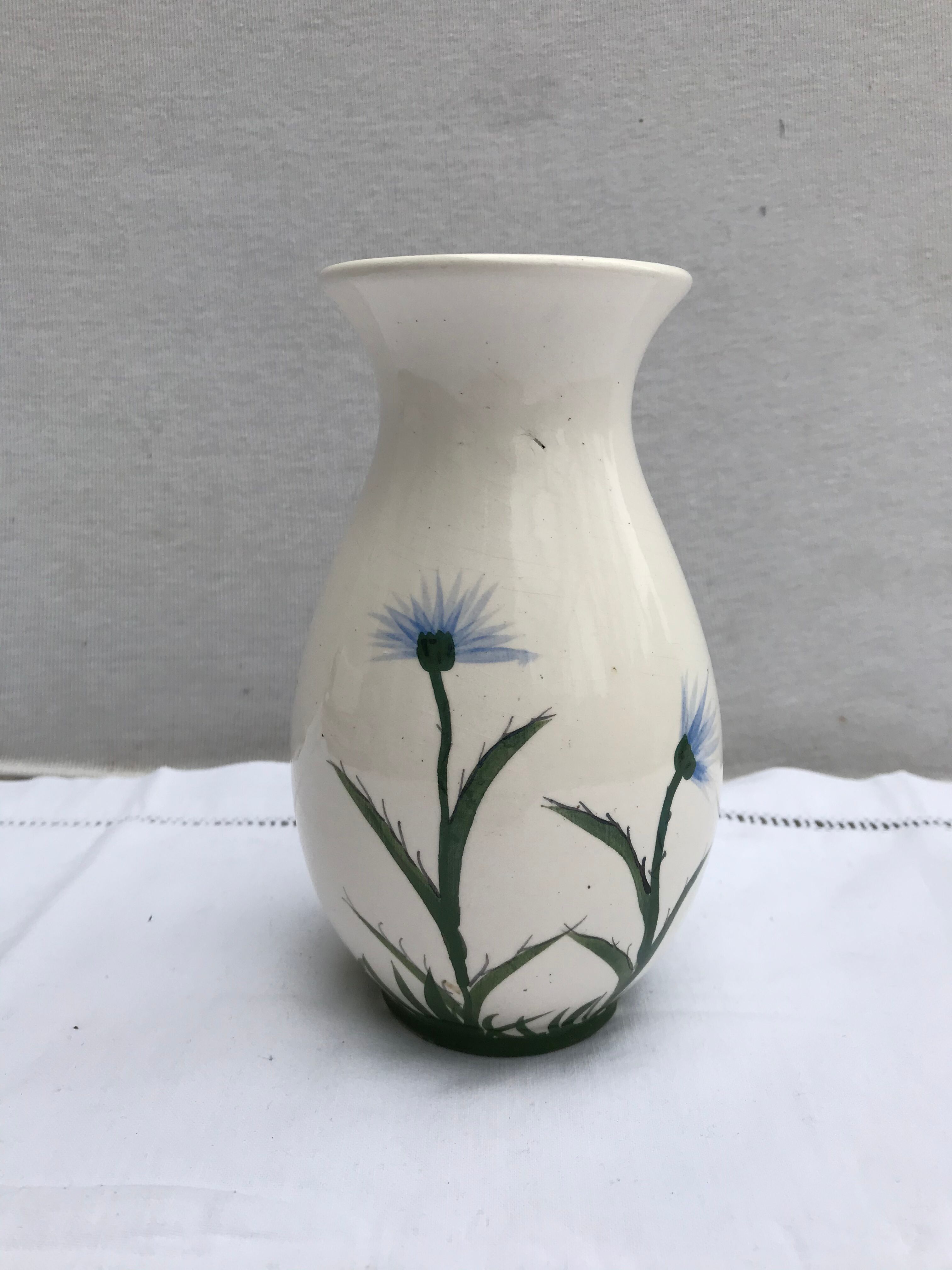 Ancient Vase CYPRUS Ceramics White Drawing Vintage Flowers