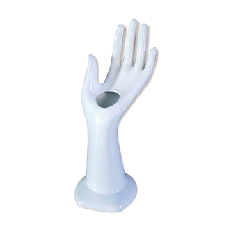 Vintage White Ceramic Hand-Shaped Soliflore Vase - Rings Holder - 1970s