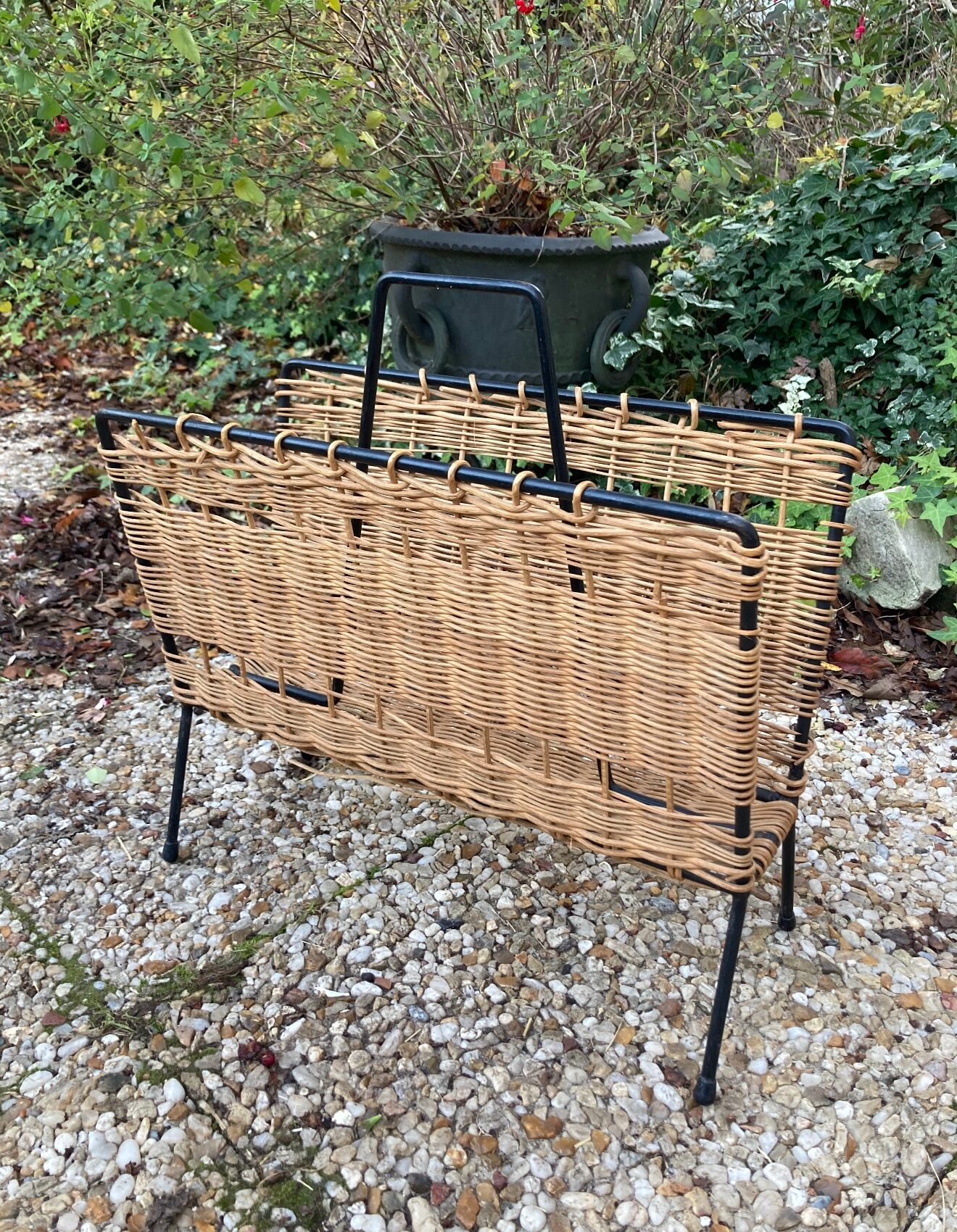 Raoul Guys vintage wicker magazine holder