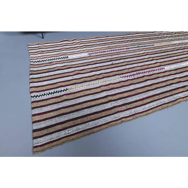 Vintage Turkish Hand-Knotted Wool Cotton White Kilim Runner Rug 101x207