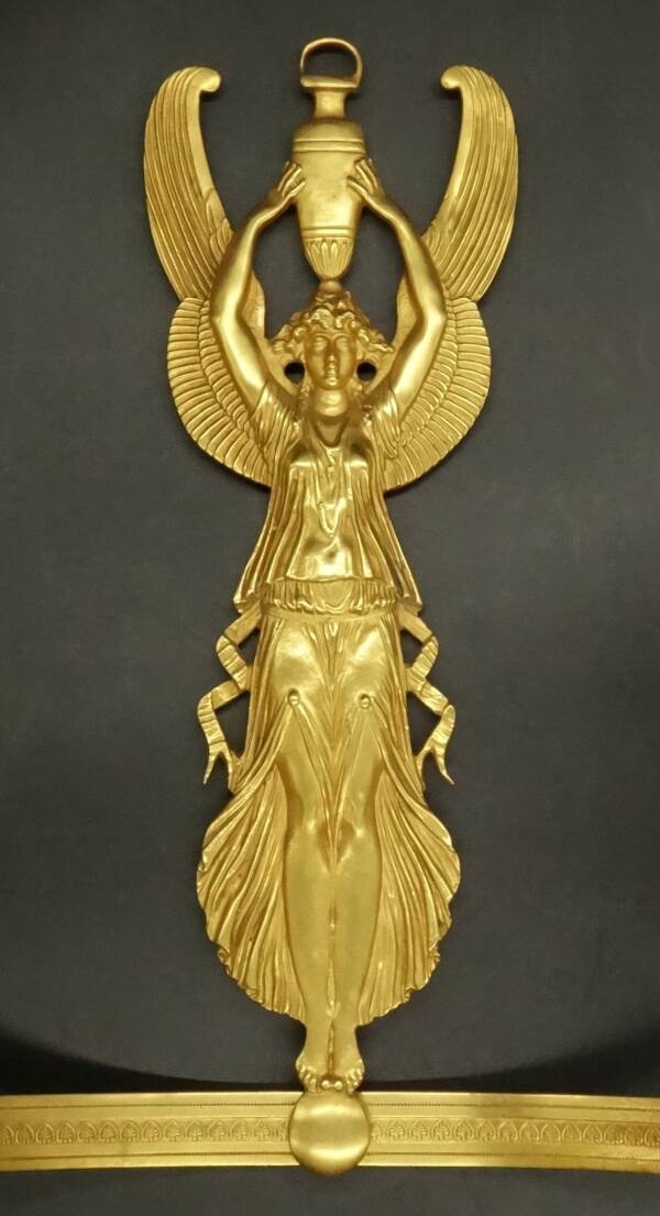 Large pair of Empire style winged caryatid sconces - gilded bronze
