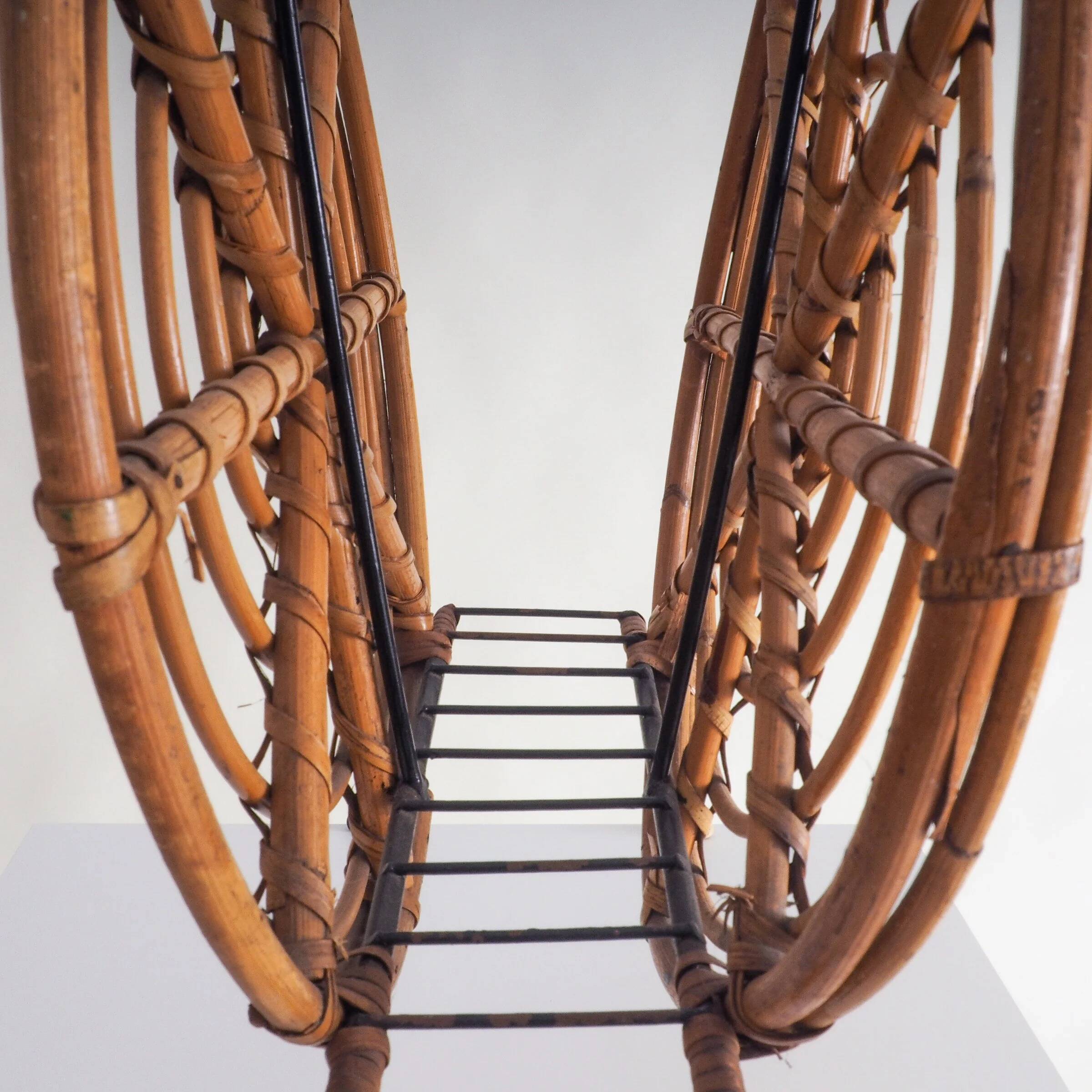 Mid-century round rattan magazine holder