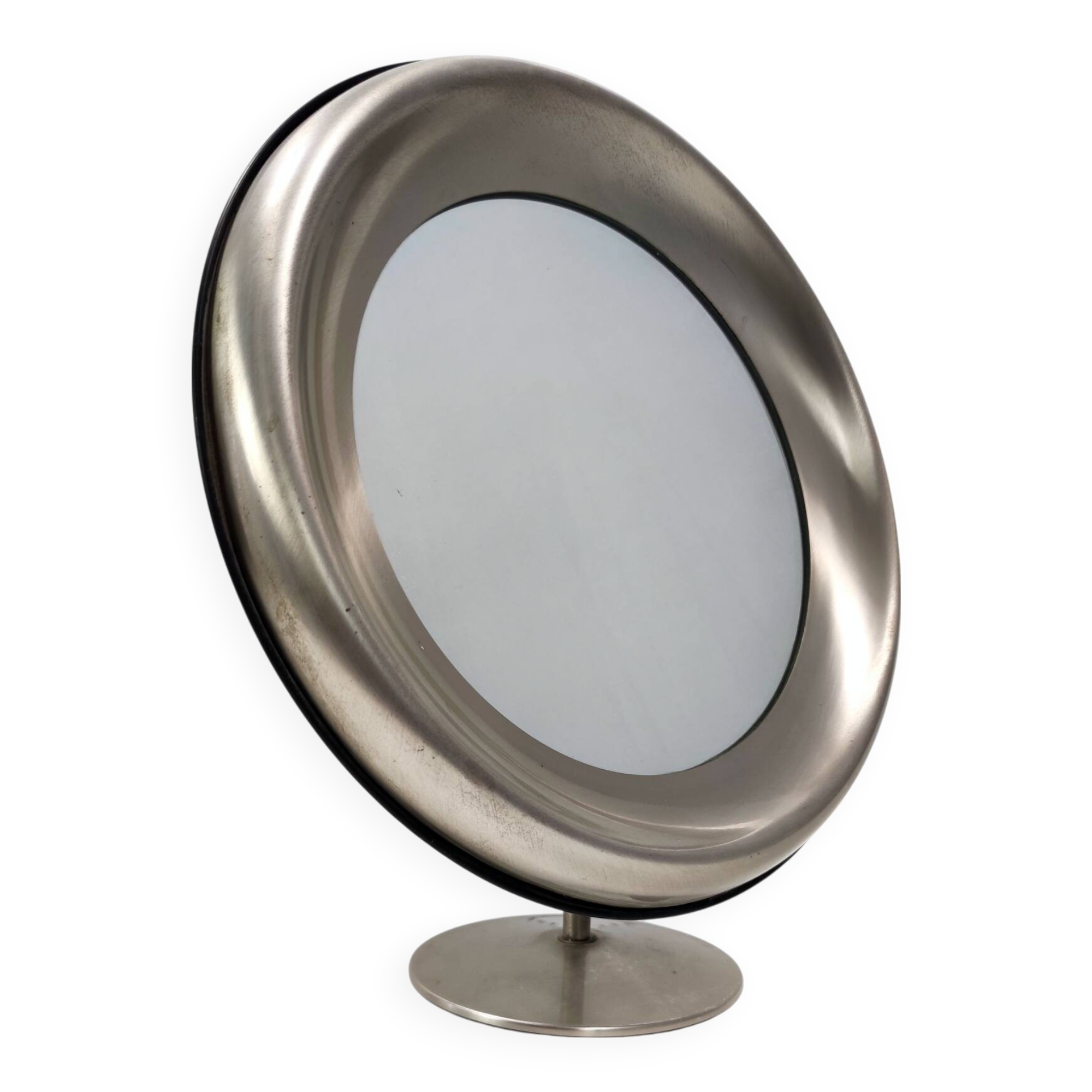 Miroir de courtoisie rond en laiton anodisé, attribution à Sergio Mazza, Italie