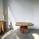 Organic brutalist coffee table in solid cedar, trunk pedestal, 1970s.