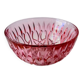 Small vintage pink glass bowl with floral decoration – French 60s/70s