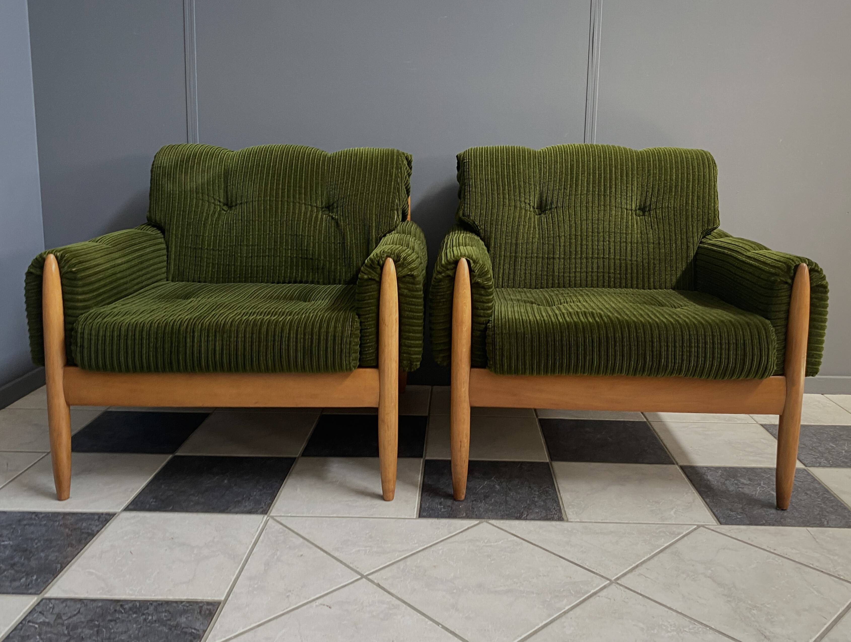 Set of 2 green relax chairs 1960s