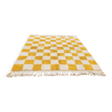 Beni Ouarain checkerboard rug 186x178 cm – Thick wool – Ochre chess pattern