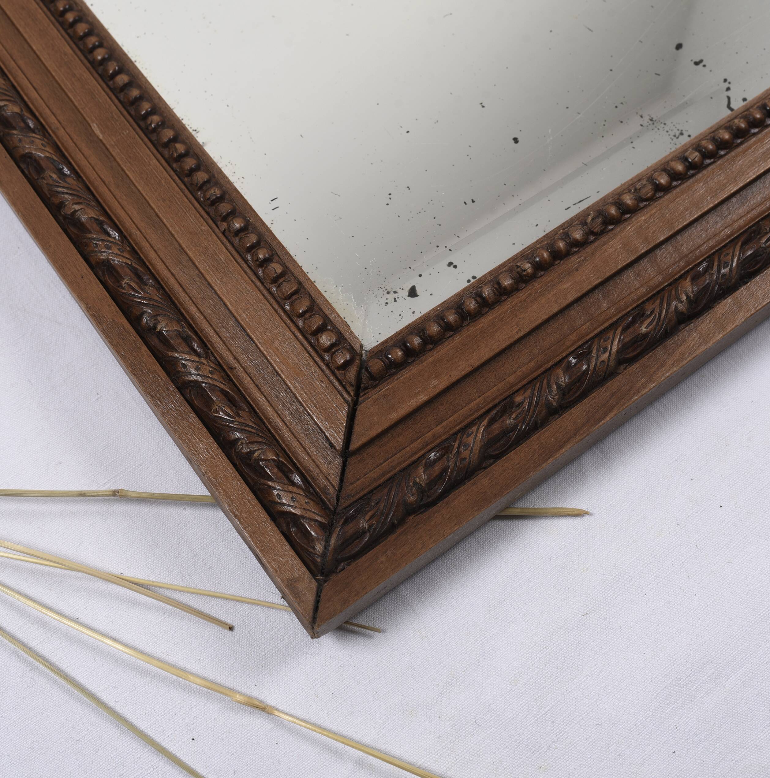 Large old mirror 65cm, carved wooden frame