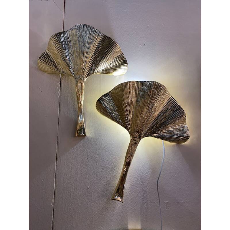 Set of 2 Contemporary Italian Brass Leaf Wall Sconce by Simoeng