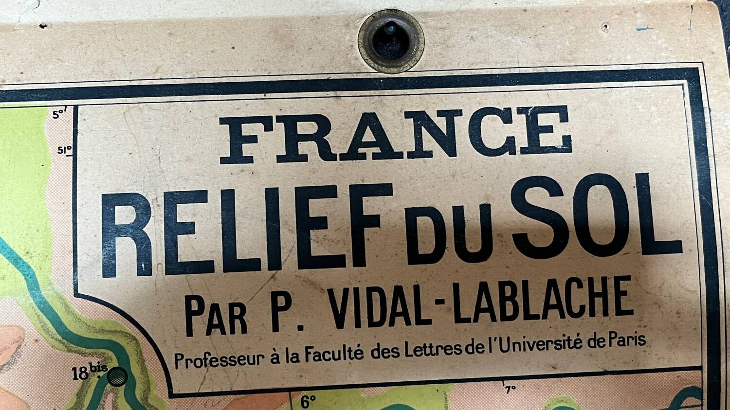 Old cardboard school map of France