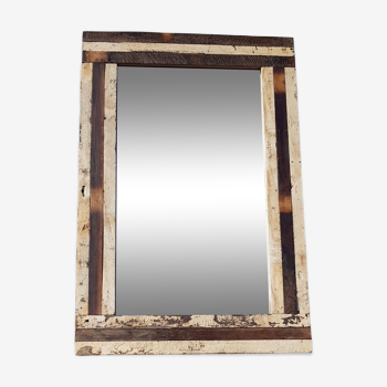 Miroir rectangulaire en bois polychrome