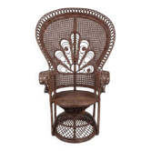 Large Emmanuelle armchair or vintage peacock chair in woven rattan.