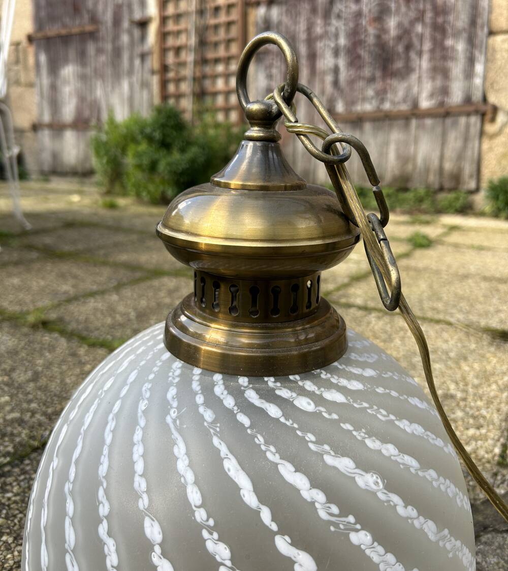 Brass and opaline pendant light, 1980s