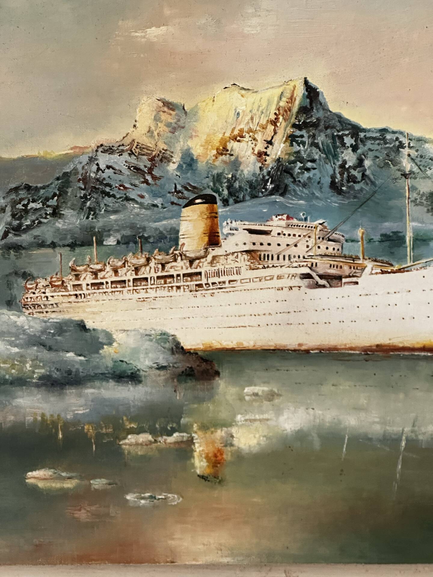 Oil on canvas Alain Chaussois (1950-2018) – Ocean liner Arcadia in the