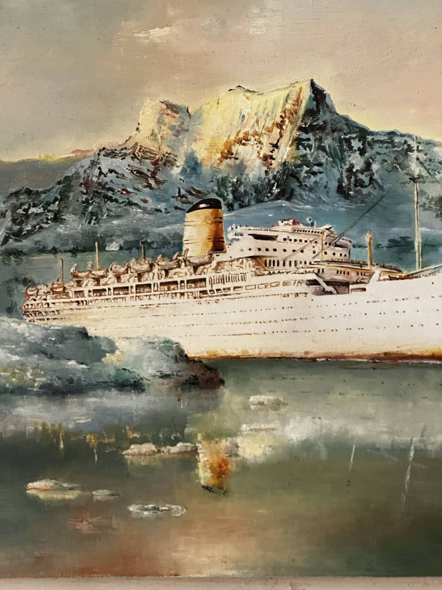 Oil on canvas Alain Chaussois (1950-2018) – Ocean liner Arcadia in the