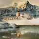 Oil on canvas Alain Chaussois (1950-2018) – Ocean liner Arcadia in the