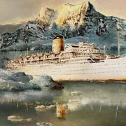 Oil on canvas Alain Chaussois (1950-2018) – Ocean liner Arcadia in the