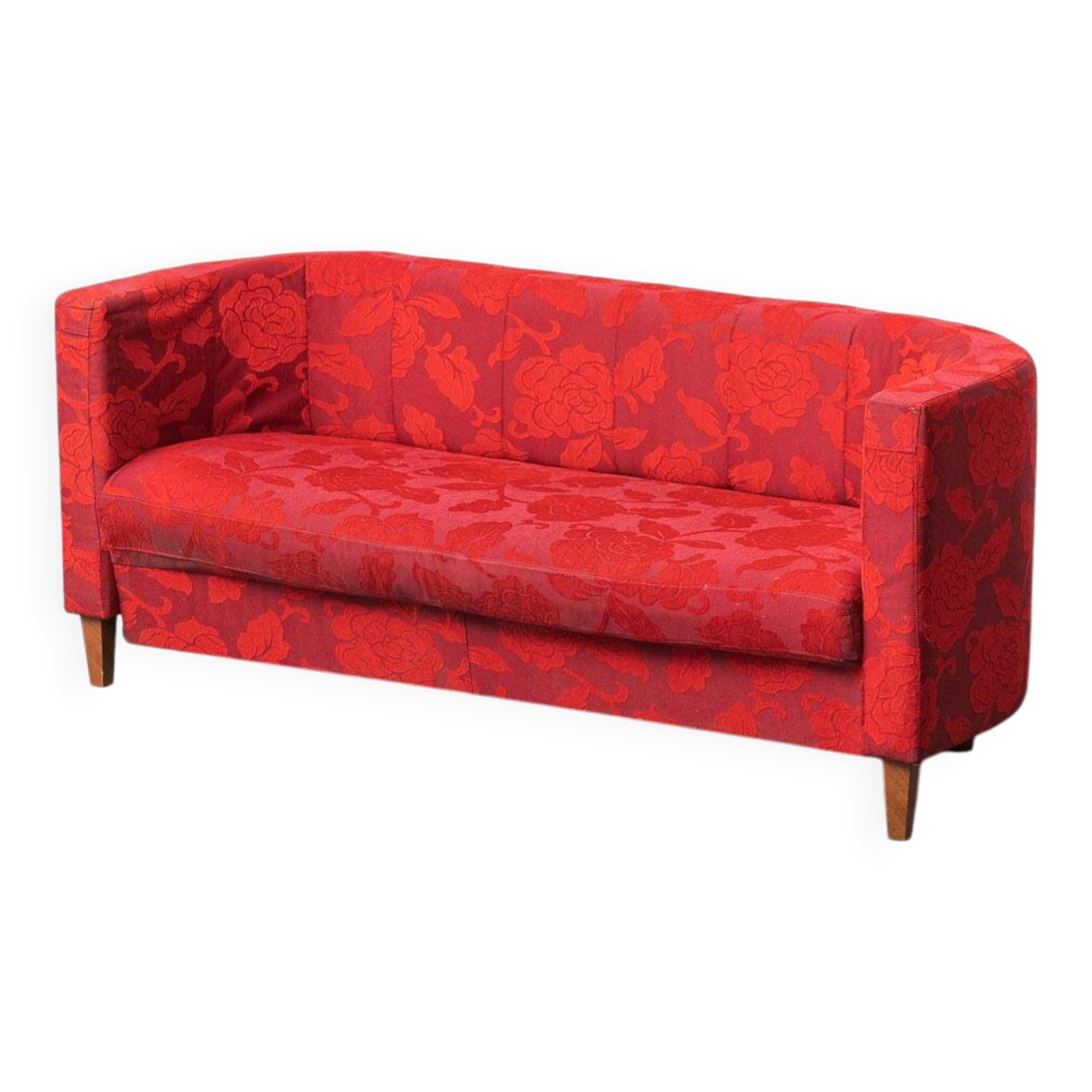 Divano à trois postes en tessuto floreale rosso anni '60 vintage modernariato