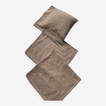 Lot de 3 housses de coussins en laine et coton (taupe)