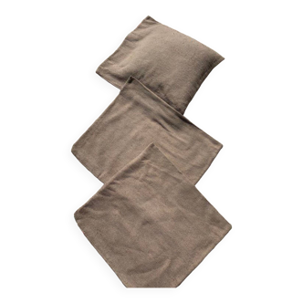 Set of 3 wool and cotton cushion covers (taupe)
