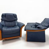 Ekornes Stressless — Pair of Adjustable Swivel Armchairs — Blue Leather