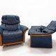 Ekornes Stressless — Pair of Adjustable Swivel Armchairs — Blue Leather