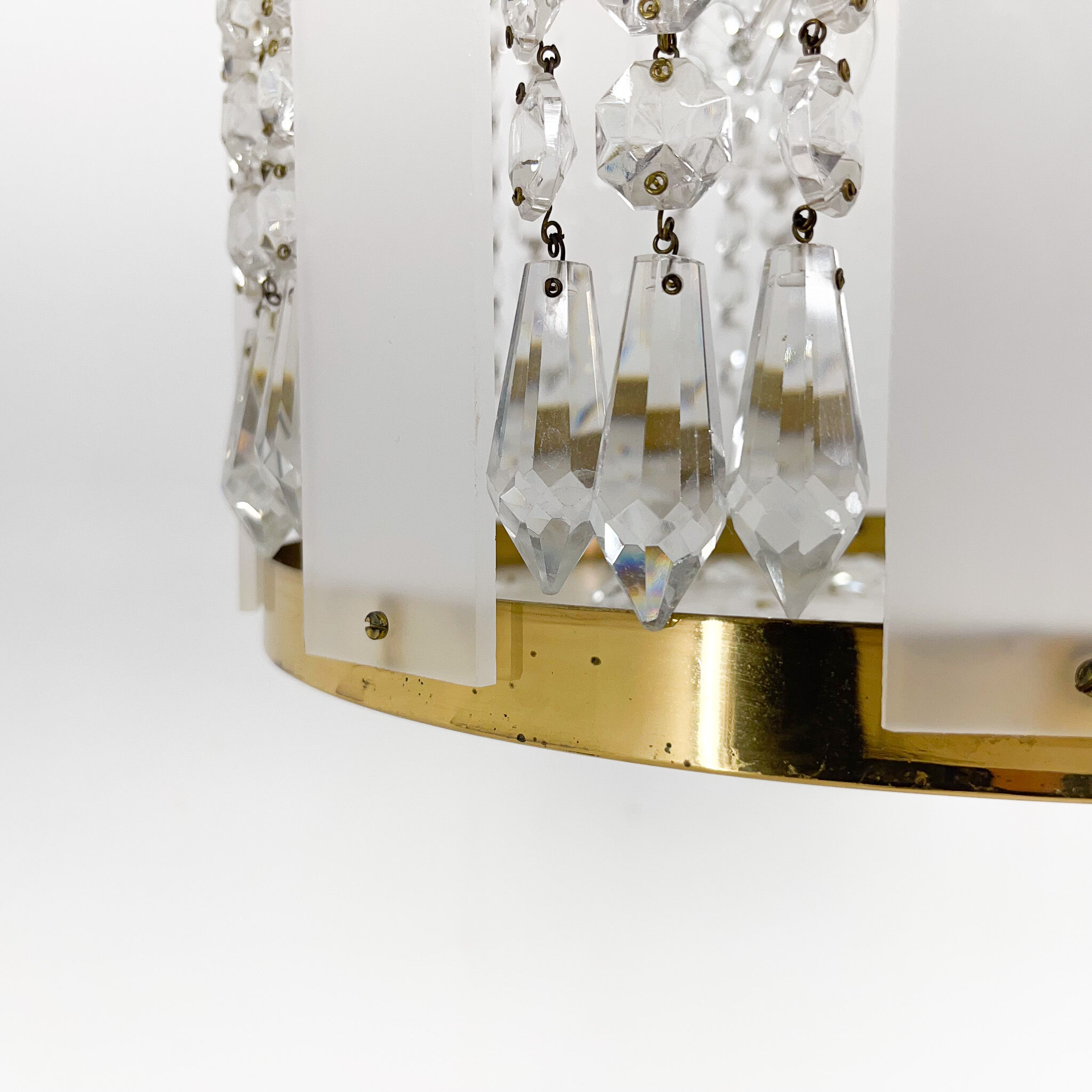 1970's Brass & Crystal Pendant Light by Novy Bydzov Glasswork, Czechoslovakia
