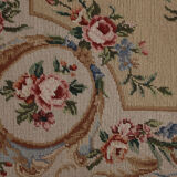 Small Needlepoint Tapestry Area Rug Handwoven Beige Floral Rugs- 76x183cm