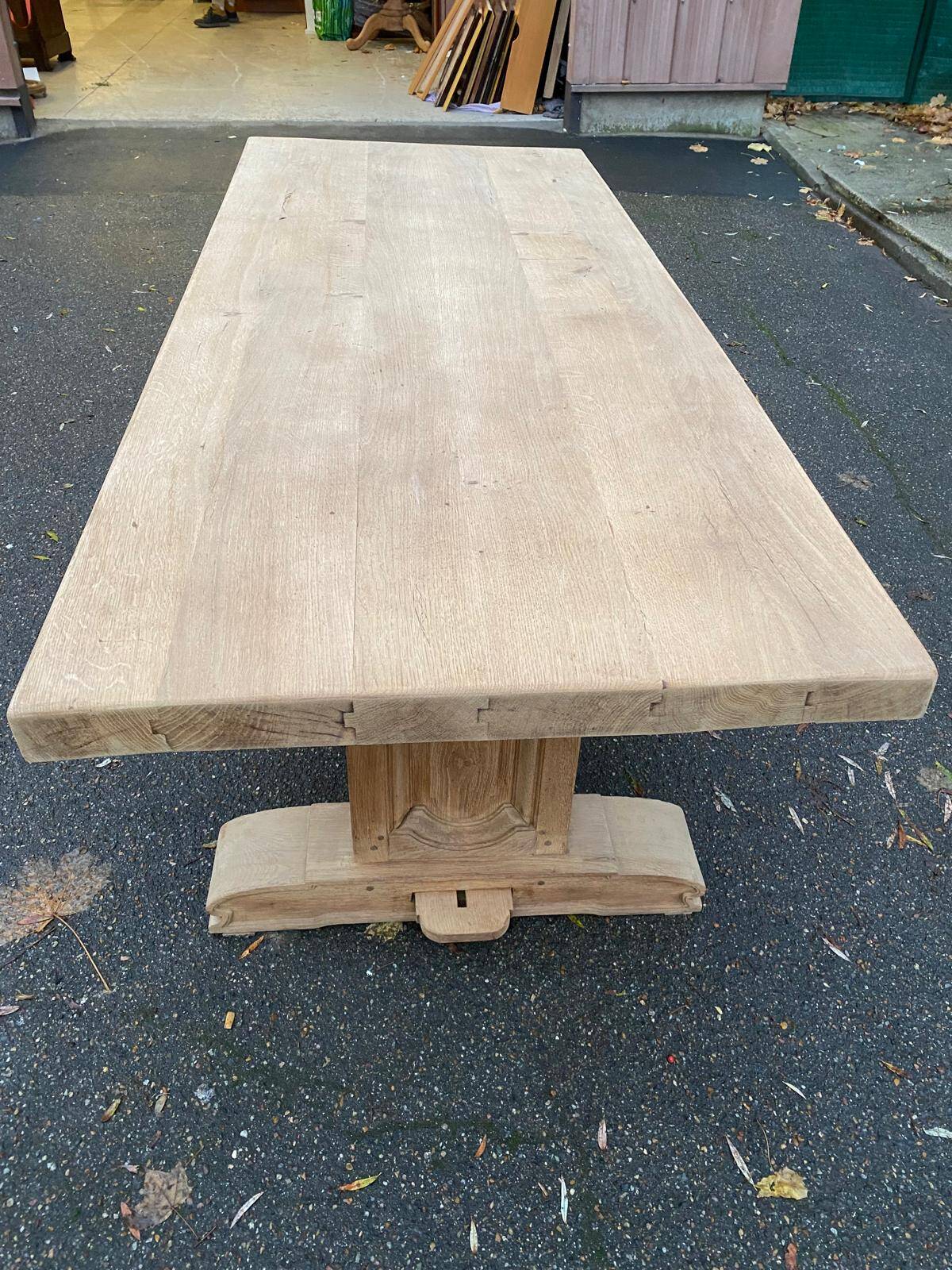 Restored 19th century solid oak monastery dining table, 215cm
