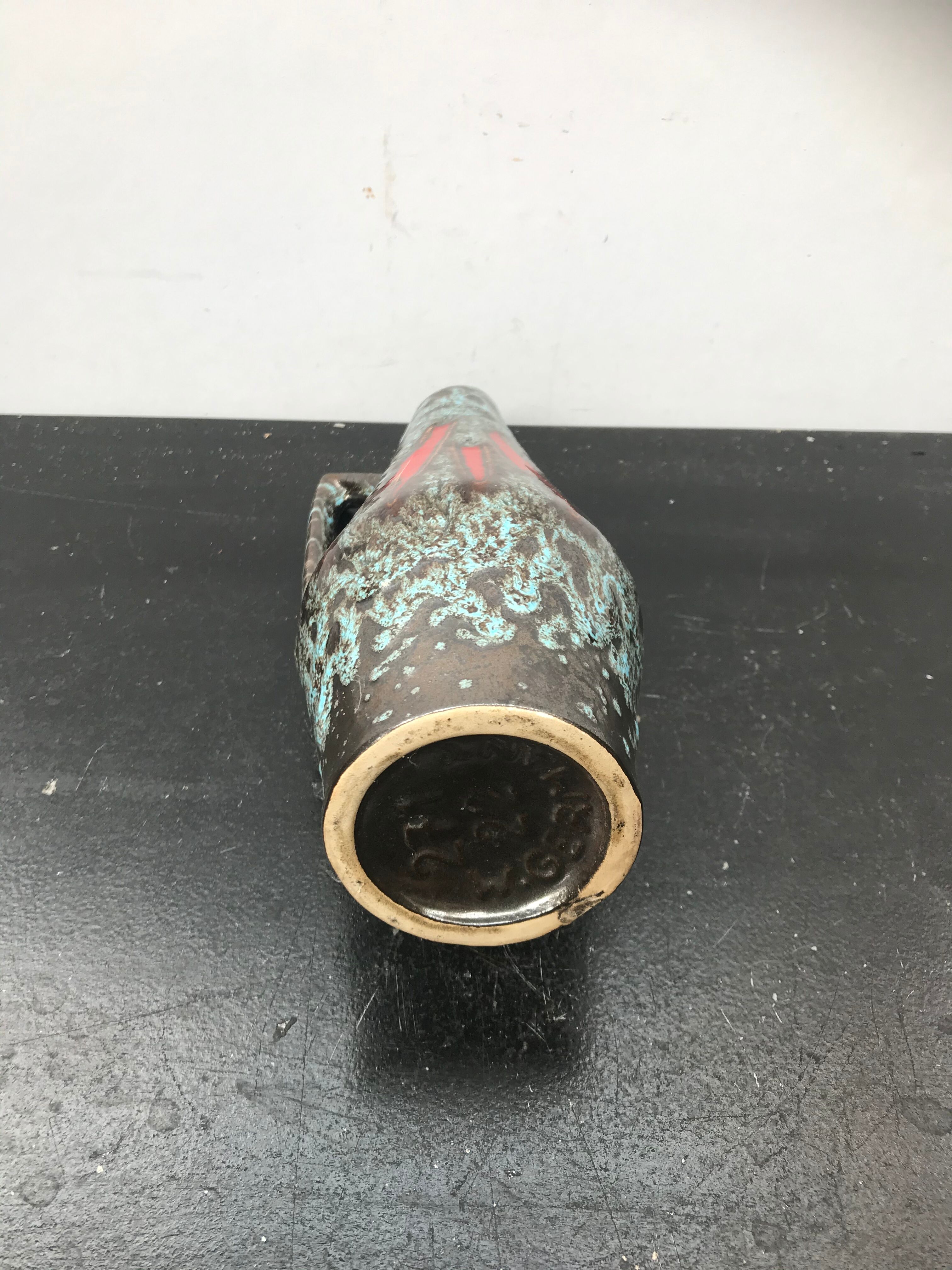 Former pitcher style art deco blue ceramics - vintage red