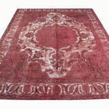 Vintage overdyed persian carpet handmade oriental red carpet - 330x400cm