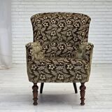 1950s, Danish armchair, green furniture velour, ash wood legs.