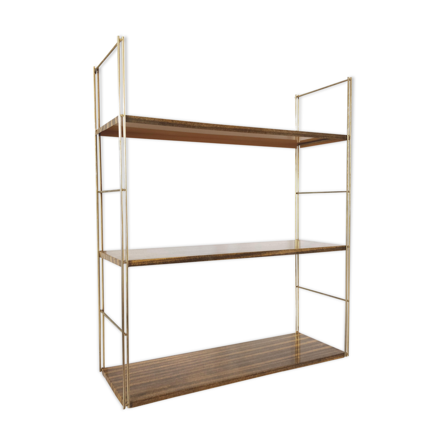 Brown metal string shelf and gilded studs 1960