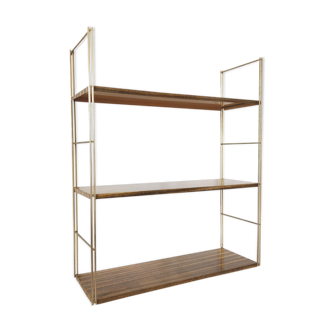 Etagère string en métal marron et montants doré 1960
