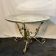 Round coffee table base in gilded wrought iron beautiful top enamelled glass 50s