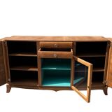 Buffet 3 portes 2 tiroirs en placage de noyer 1960
