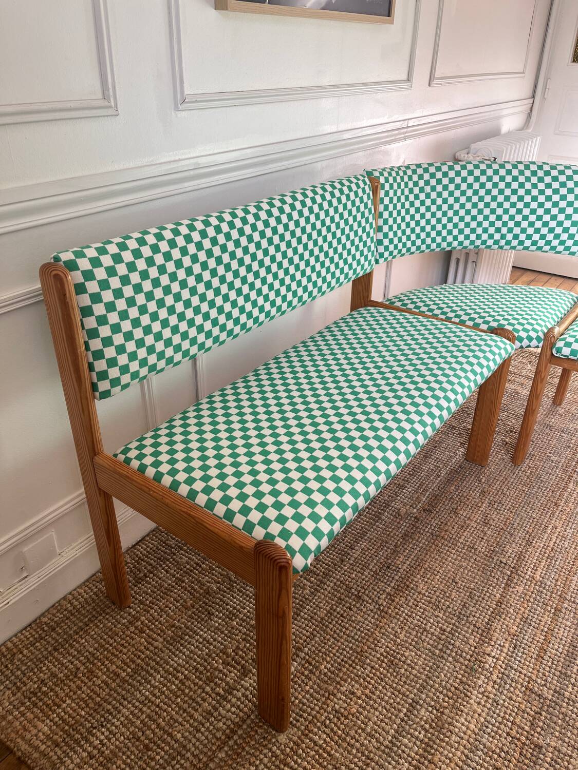 Vintage pine corner bench dining area