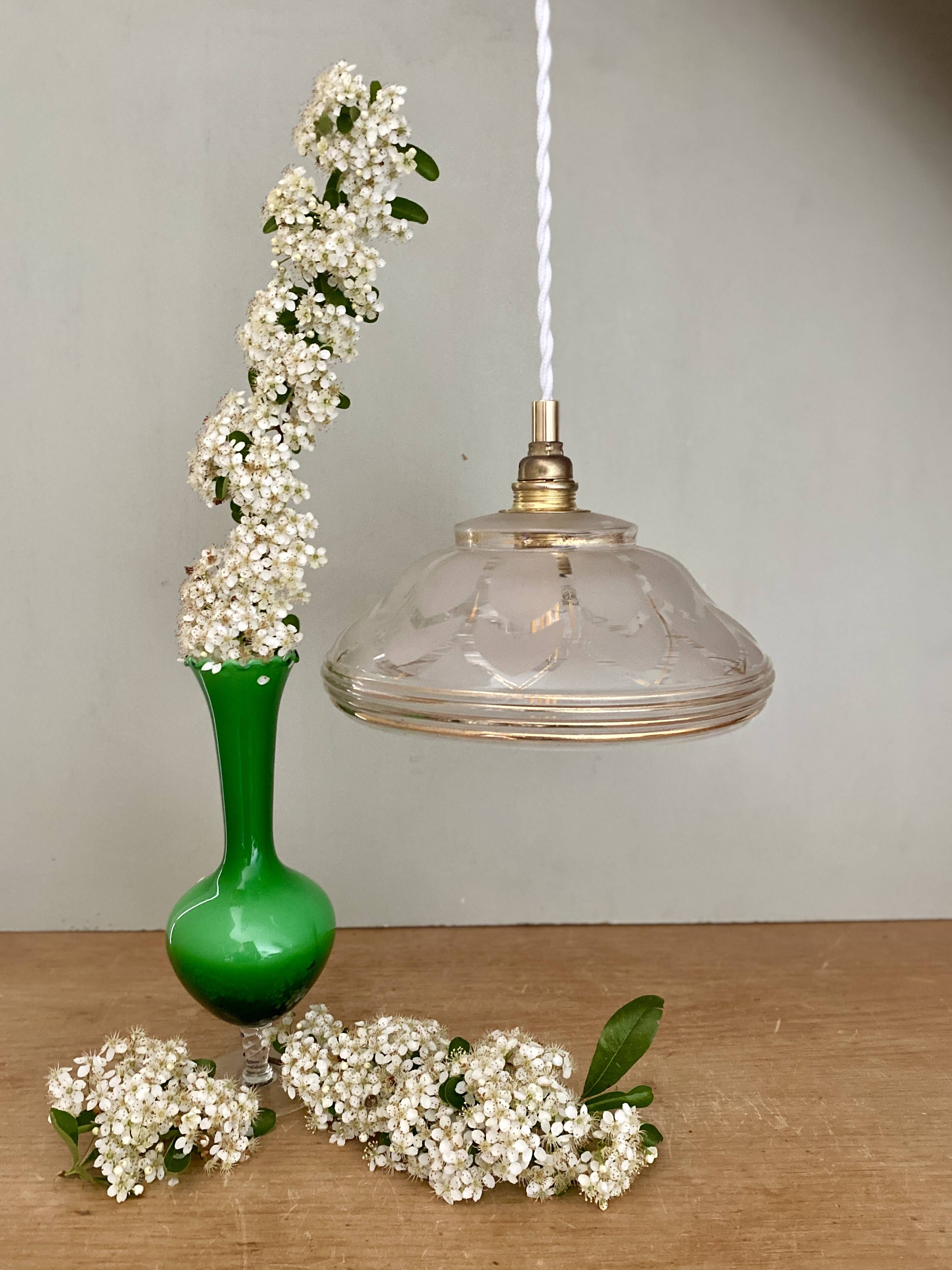 Vintage art deco lampshade pendant light in white and gold frosted glass