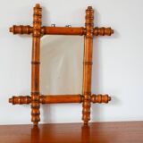 Bamboo effect wooden barber mirror 38 x 33 cm