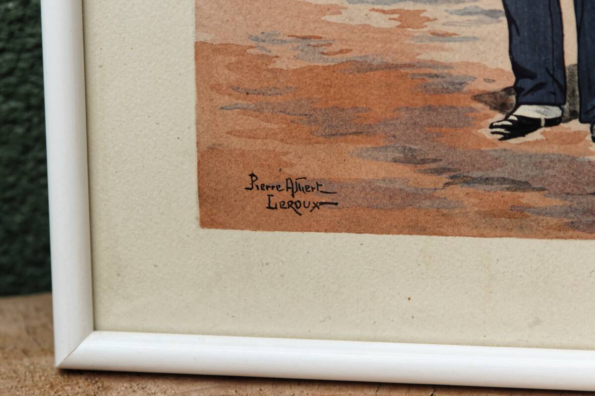 Set of 3 military drawings, watercolor and gouache by Pierre Albert Leroux