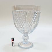 Large fruit bowl on foot in glass with diamond points, vintage 1970s