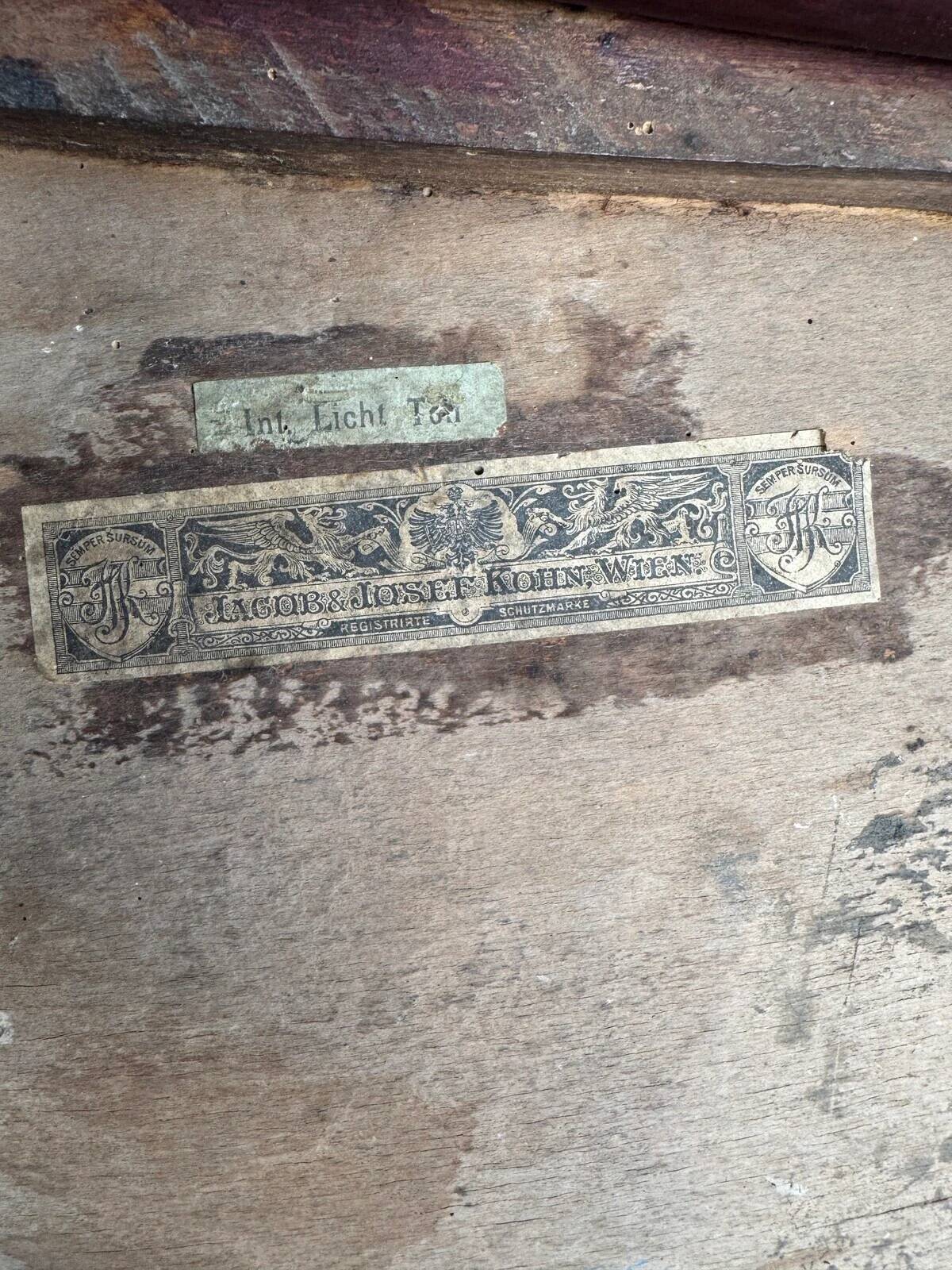 Set of 4 Art Nouveau bent beech wood chairs, deep red-brown embossed seats (Jacob & Josef Kohn, ca.1900)