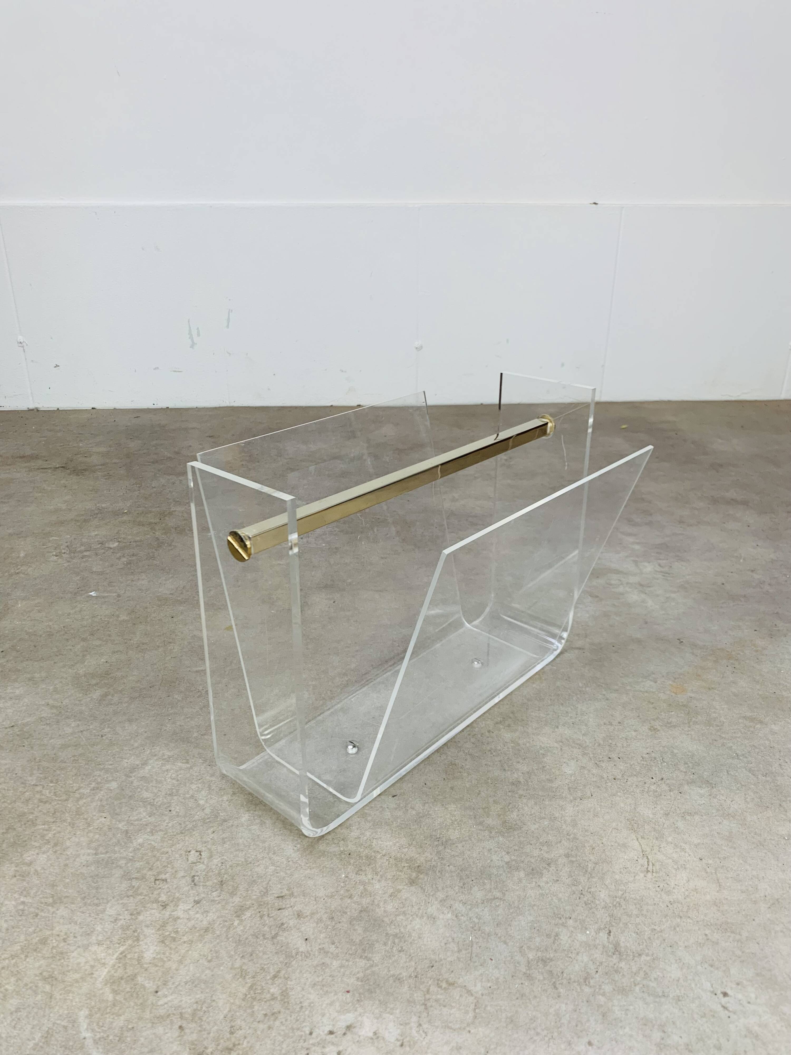 Plexiglas and brass magazine rack, David Lange, 1970s