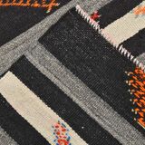 7x10 Black & Cream Large Vintage Kilim Rug, 204x300Cm