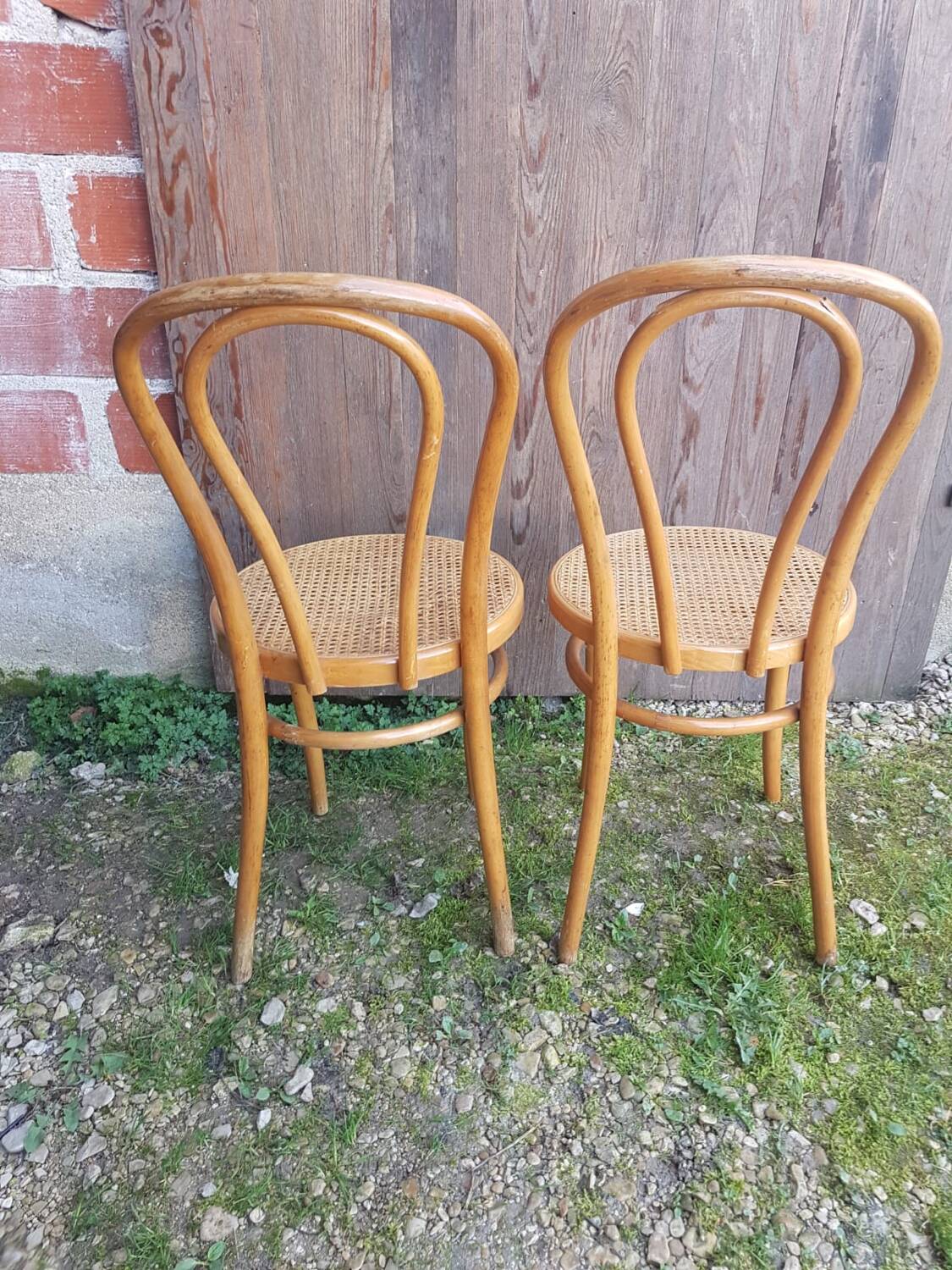 Pair of thonet style bistro chairs light curved wood + cane seat