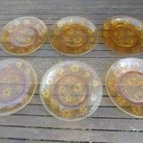 Set of six flat plates - vintage amber glass from Veréco with flower decor - 60s/70s