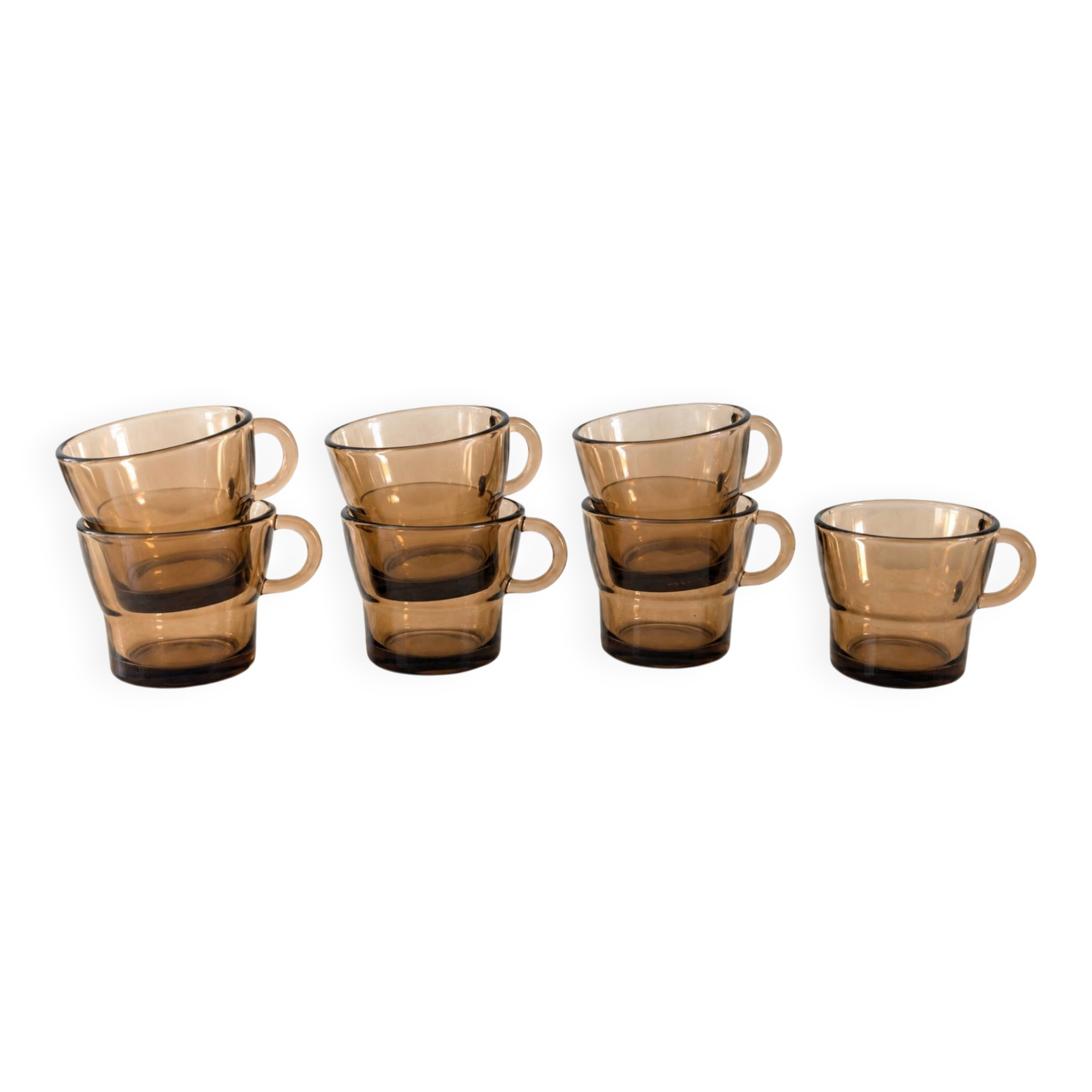 7 smoked cups – amber brown, 70s spirit