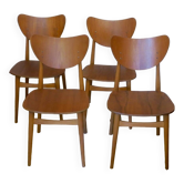 Set of 4 butterfly teak dining chairs with shaped backs, 1960s